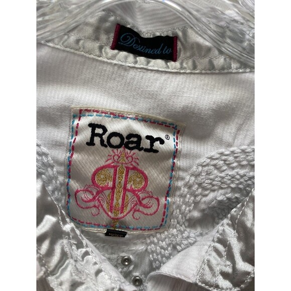 Roar Women White Long Sleeve Button-Down Shirt L - Picture 4 of 10